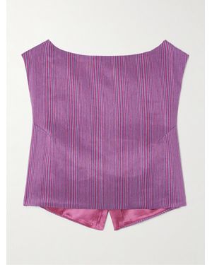 D'Estree Richard Veil Striped Linen-Blend Top - Purple