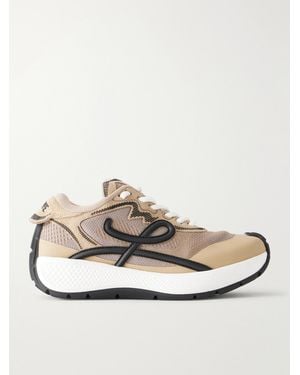 Loewe Pogo Logo-Detailed Suede-Trimmed Knitted Trainers - Natural