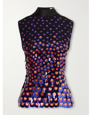 Christopher John Rogers Sequin-Embellished Silk-Crepon Turtleneck Top - Blue