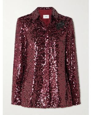 Erdem Crystal-Embellished Sequined Crepe De Chine Shirt - Red