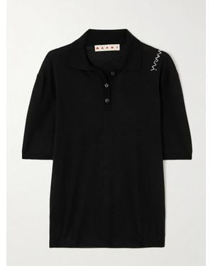 Marni Embroidered Wool And Silk-Blend Polo - Black