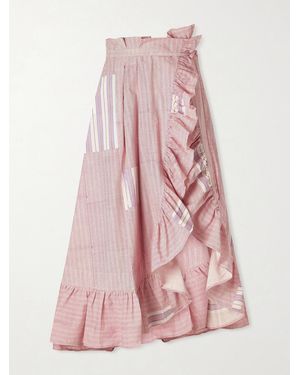 Thierry Colson Tasha Ruffled Striped Cotton-Voile Wrap Midi Skirt - Pink