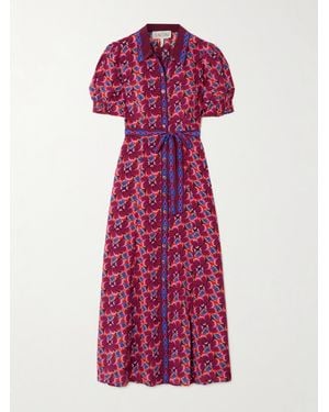 Saloni Vanessa-D Belted Printed Silk Midi Shirt Dress - Purple
