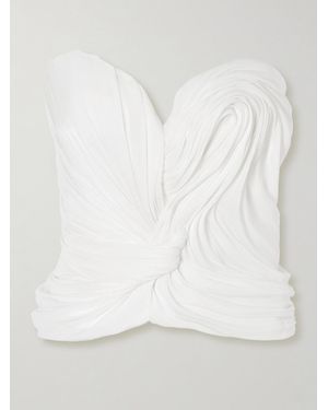 Marmar Halim Strapless Draped Plissé Silk-Satin Top - White