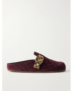 Burberry Checked Suede Clogs - Brown