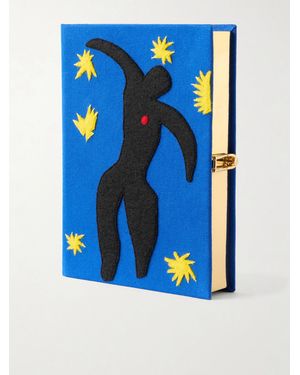 Olympia Le-Tan Icarus Embroidered Appliquéd Cotton, Wool And Silk-Blend Canvas Clutch - Blue