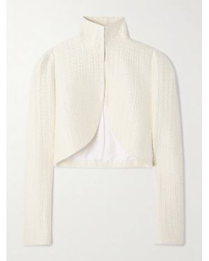 Alaïa Cropped Silk-Cloqué Jacket - Natural