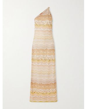 Missoni One-Shoulder Sequin-Embellished Striped Metallic Crochet-Knit Maxi Dress - Natural