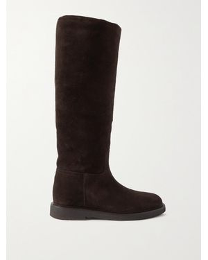 LEGRES Shearling-Lined Suede Knee Boots - Black