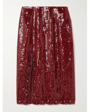 Clio Peppiatt Syrah Scalloped Sequined Tulle Skirt - Red