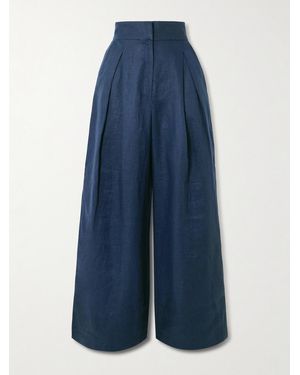 ANDRES OTALORA Desperte Pleated Linen Wide-Leg Trousers - Blue