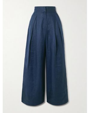 ANDRES OTALORA Desperte Pleated Linen Wide-Leg Trousers - Blue