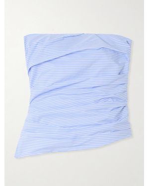 Jonathan Simkhai Emerson Strapless Ruched Pinstriped Cotton-Poplin Bustier Top - Blue