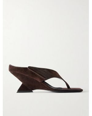 The Attico Cheope 65 Suede Wedge Thong Sandals - Brown