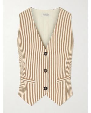 Brunello Cucinelli Striped Cotton-Blend Seersucker Vest - Natural