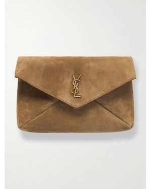Saint Laurent Cassandre Suede Clutch - Natural