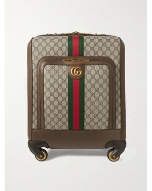 Gucci Savoy Leather-Trimmed Printed Coated-Canvas Suitcase - Black