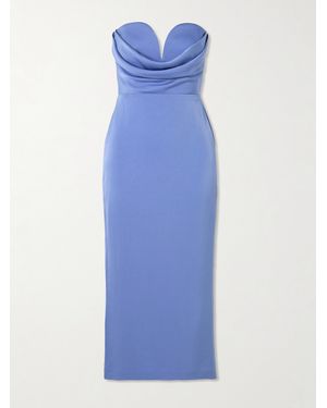 Alex Perry Strapless Draped Satin-Crepe Midi Dress - Blue