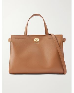 Burberry Cotswolds Small Checked Canvas-Trimmed Leather Tote - Natural