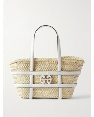 Tory Burch Ella Small Leather-Trimmed Woven Straw Tote - Natural