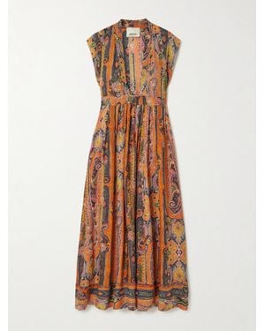 Isabel Marant Melissa Maxikleid Aus Seide Mit Paisley-Print Und Bindegürtel - Orange