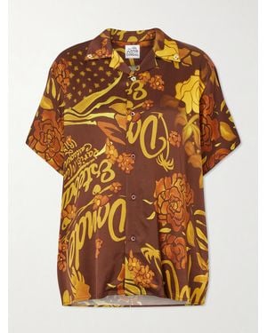 Donde Esteban Veranera Printed Stretch-Satin Shirt - Orange