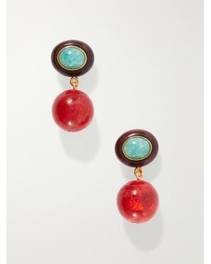 Lizzie Fortunato Laurel-Plated Amazonite, Cornelian And Wood Earrings - Red
