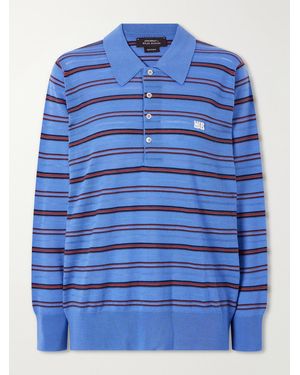 Wales Bonner Striped Wool And Cotton Polo Shirt - Blue