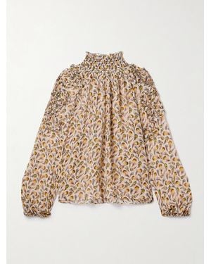 Ulla Johnson Magdalena Bluse Aus Bedrucktem Seidenkrepon Mit Volants - Natur