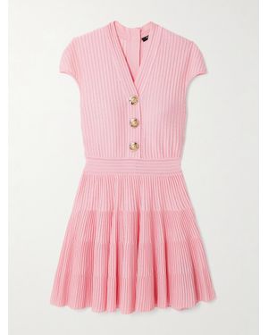 Balmain Button-Embellished Ribbed-Knit Mini Dress - Pink