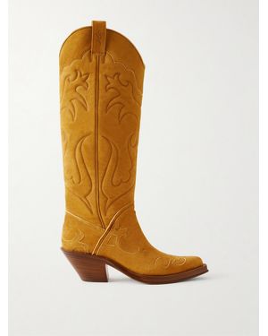 Gabriela Hearst Capitana 50 Embroidered Suede Knee Boots - White