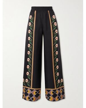 La DoubleJ Icon Palazzo Printed Silk-Twill Wide-Leg Trousers - Black