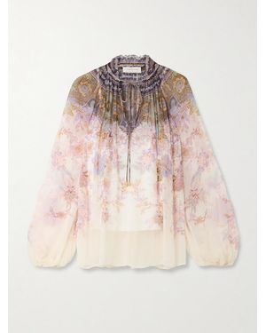 Zimmermann Ruched Printed Chiffon Blouse - Pink