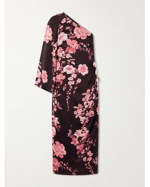Borgo De Nor Atlantis One-Sleeve Embellished Printed Satin Midi Dress - White