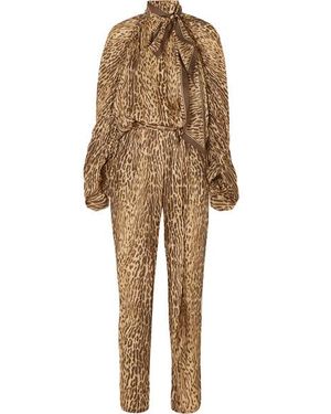 Zimmermann Espionage Tie-neck Leopard-print Silk-satin Jumpsuit - Brown
