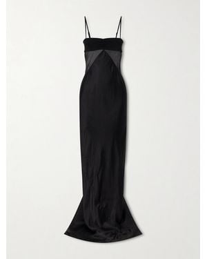 Rick Owens Tulle-Paneled Satin Maxi Dress - Black