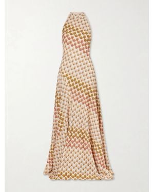 Missoni Striped Metallic Crochet-Knit Halterneck Maxi Dress - Natural
