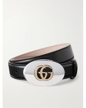Gucci Gg Plaque Leather Belt - Metallic