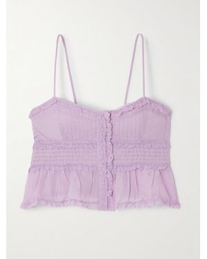 Isabel Marant Gloria Crocheted Lace-Trimmed Pintucked Cotton-Voile Top - Purple