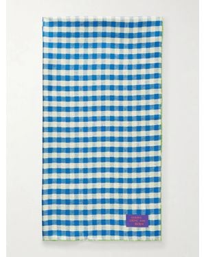 Loewe Checked And Floral-Print Silk Scarf - Blue