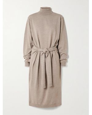 Lemaire Midikleid Aus Einer Wollmischung Mit Rollkragen Und Bindegürtel - Natur