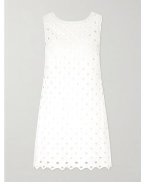 Max Mara Pesi Embroidered Woven Mini Dress - White