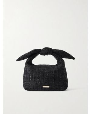 Aquazzura Bow Tie Mini Metallic Tweed Top-Handle Bag - Black
