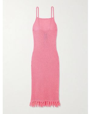The Elder Statesman Fringed Open-Knit Cotton Midi Dress - Pink