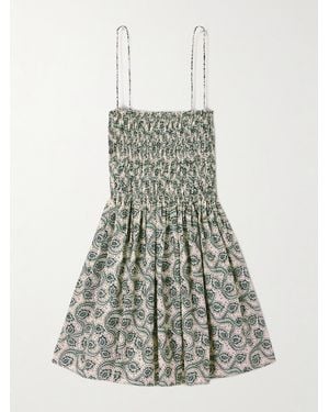 Matteau Shirred Printed Organic Cotton-Poplin Mini Dress - Multicolour