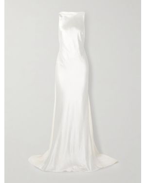 Danielle Frankel Arlo Robe Aus Satin Aus Einer Seiden-Wollmischung Mit Rückenausschnitt Und Seidenchiffonbesätzen - Weiß