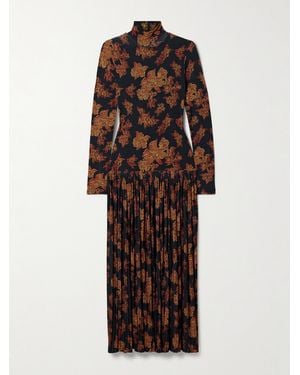Ulla Johnson Amaya Pleated Floral-Print Jersey Turtleneck Maxi Dress - Black