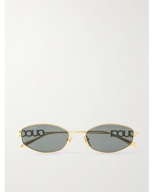 Gucci Goldfarbene Sonnenbrille Mit Ovalem Rahmen, Logodetails Und Kristallen - Mettallic