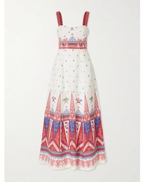 Emporio Sirenuse Azzurra Printed Linen Maxi Dress - White