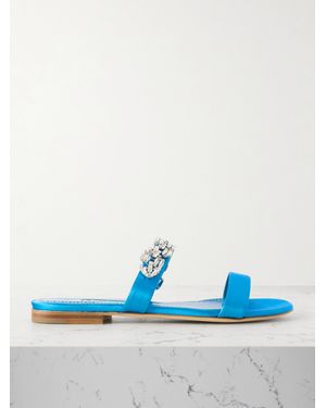 Manolo Blahnik Sakota Crystal-Embellished Satin Flats - Blue